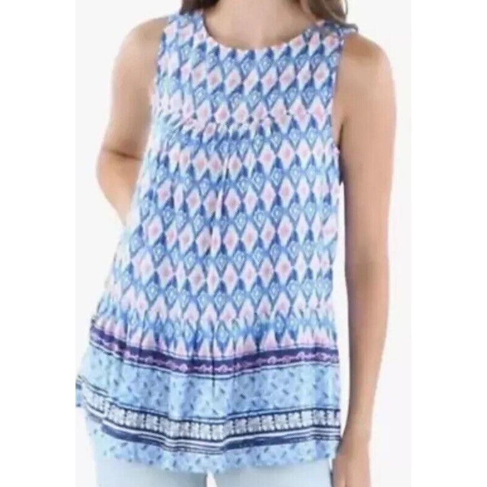 beachlunchlounge Blue Pink Printed Sleeveless Peasant Top